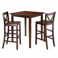 Winsome 38.9 x 33.86 x 33.86 in. Kingsgate Dining Table with 2 Bar V-Back Chairs, Walnut, 3PK 94378